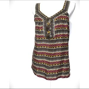 Milly of New York Silk Blouse with Wooden Accents